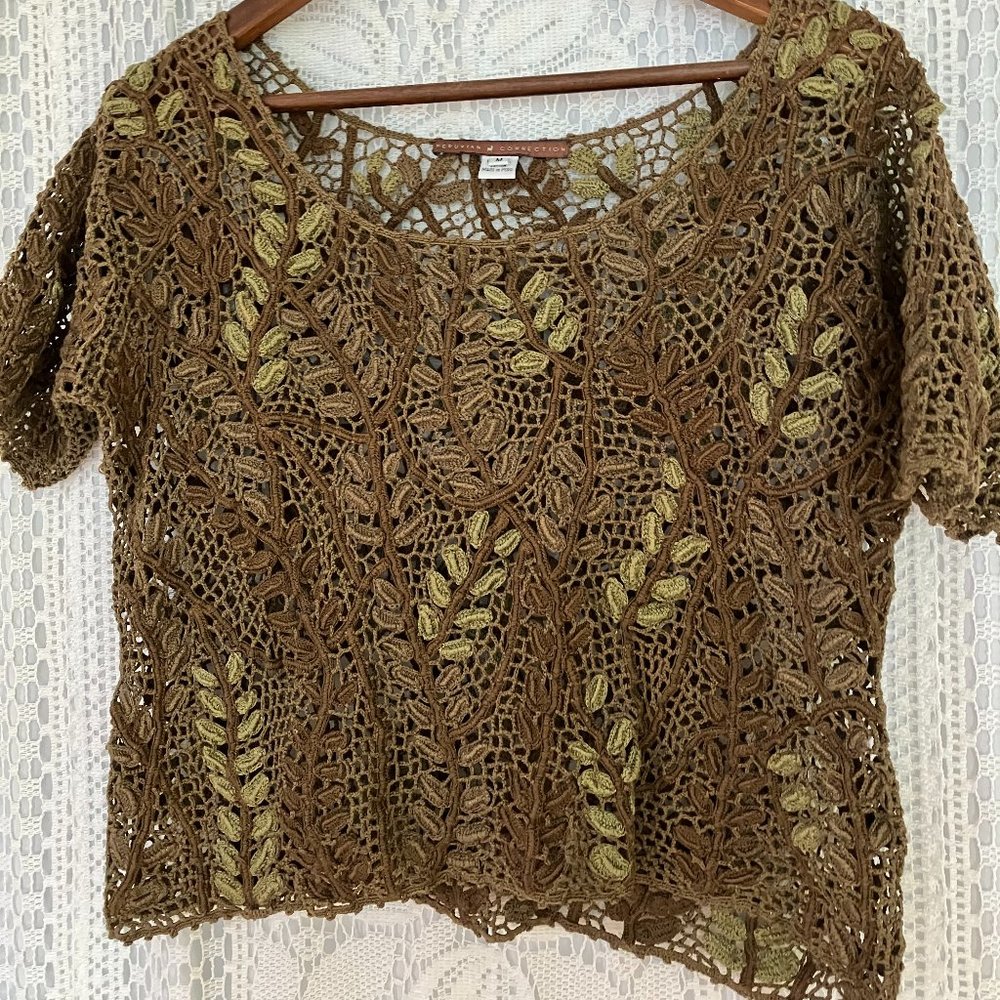 Vintage Peruvian Connection Crocheted Pima Cotton Sweater Medium